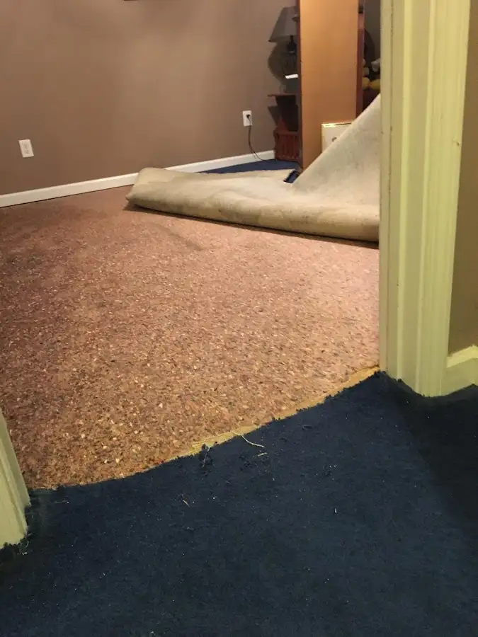 Carpet pad removal revealing water damage during Drying & Dehumidification in Girard
