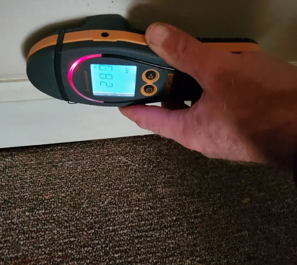 Moisture detection at baseboard during Burst Pipe Cleanup in Girard